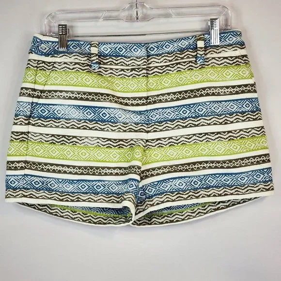 Ann Taylor Loft Shorts Womens Size 4 Blue Green Aztec Mid Rise Mom Core - Picture 2 of 5